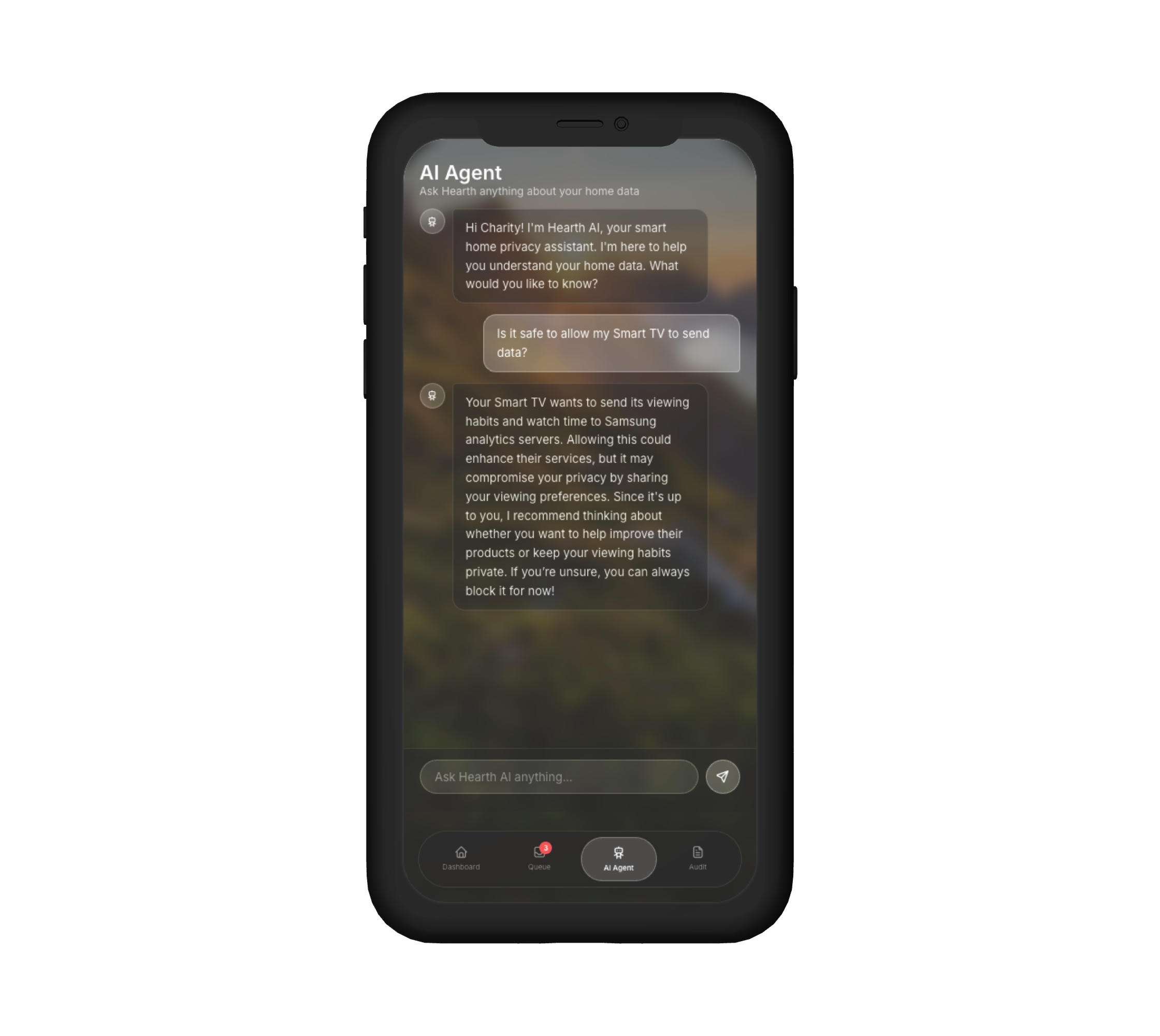 AI Agent chat explaining a Smart TV data request