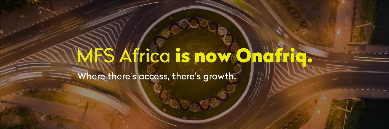 MFS Africa is now Onafriq. Where there's access, there's growth. Over an aerial photo of a busy roundabout