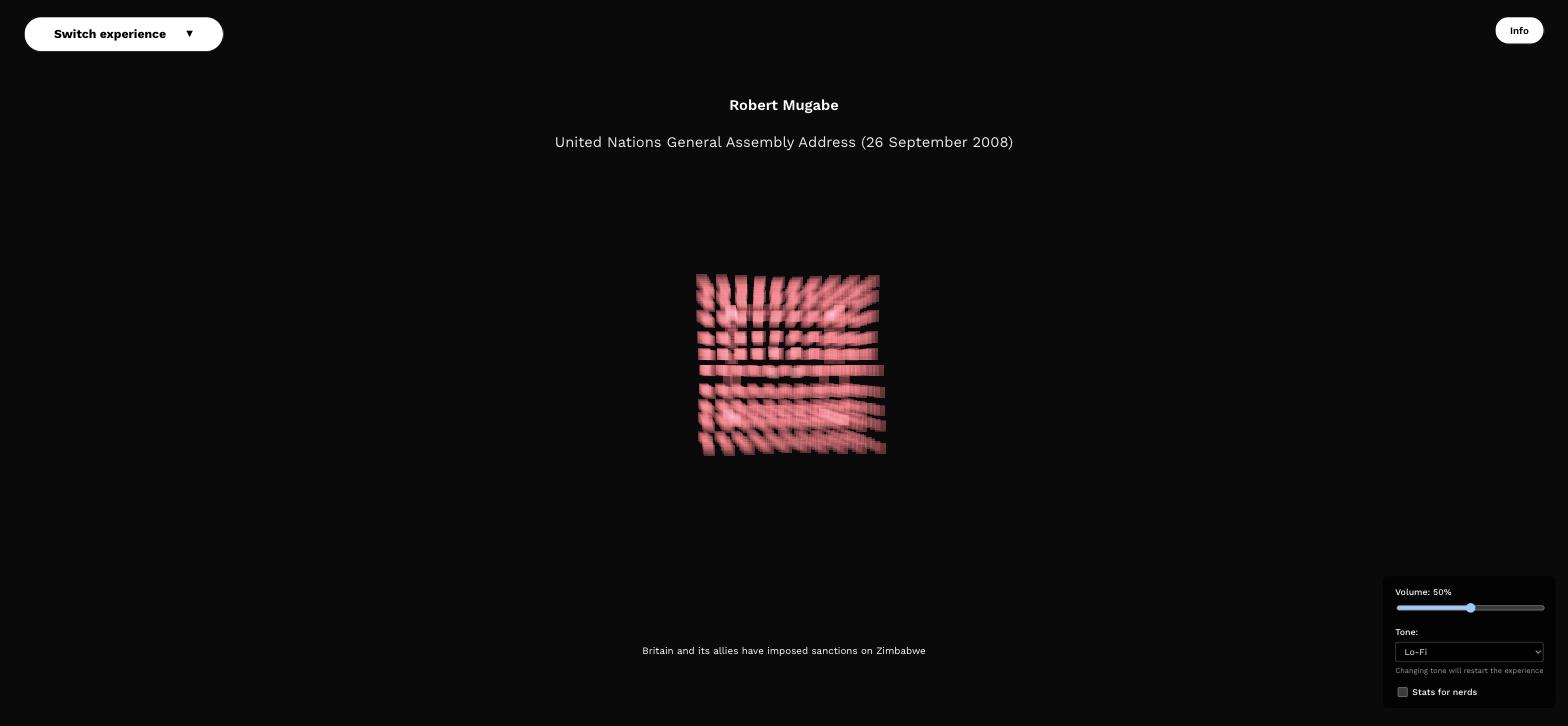 Live visualization reacting to the line 'Britain and its allies have imposed sanctions on Zimbabwe'